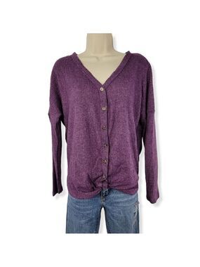 Ultra Flirt Cozy Ribbed Tie Front Top Medium Jrs.